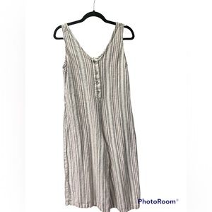 Linen Blend Striped Jumpsuit Small
